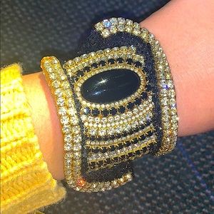 Incredible ONYX & Crystal Beaded Statement Cuff